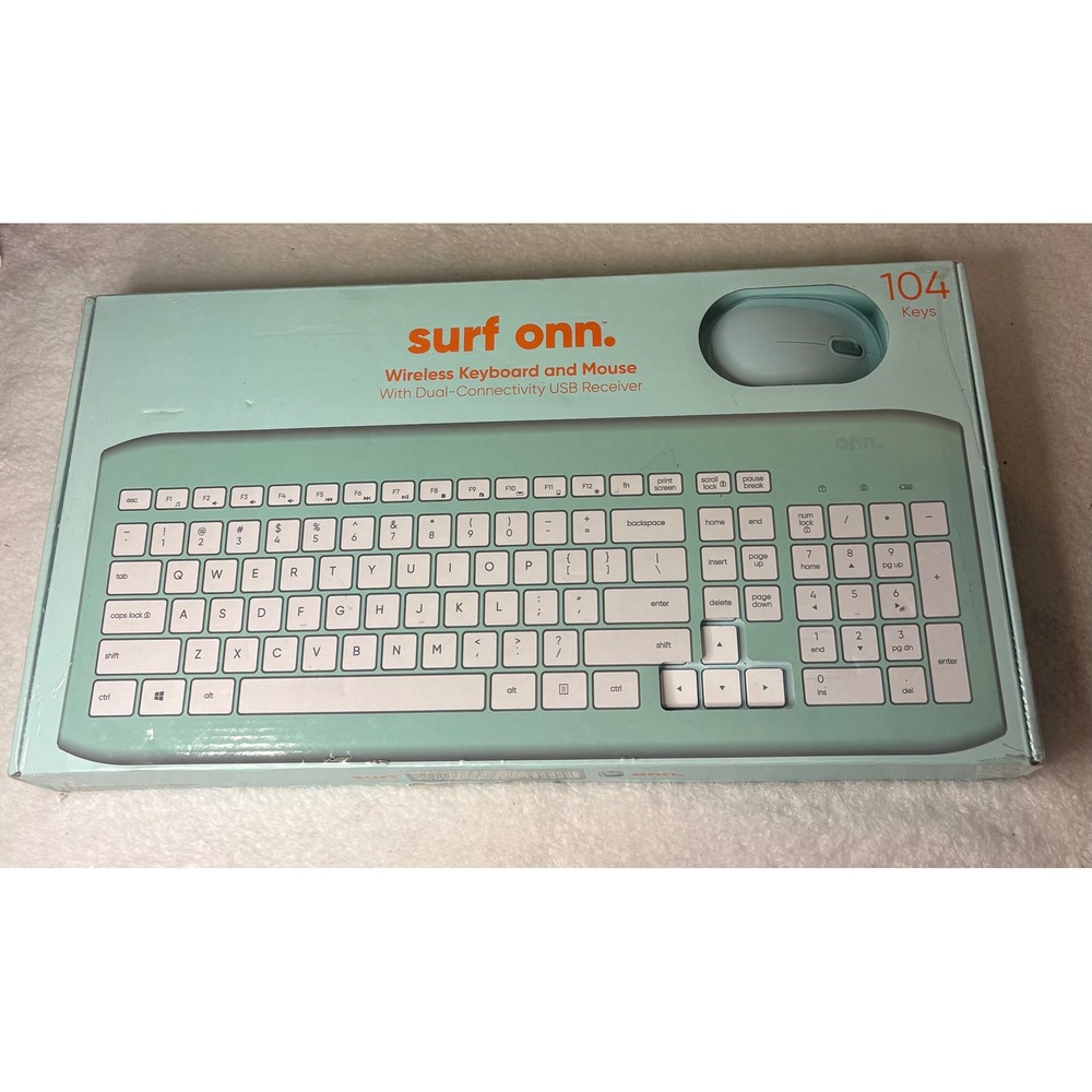 Surf Onn Wireless Keyboard and Mouse Set Mint Green 104 Keys 100122453 New